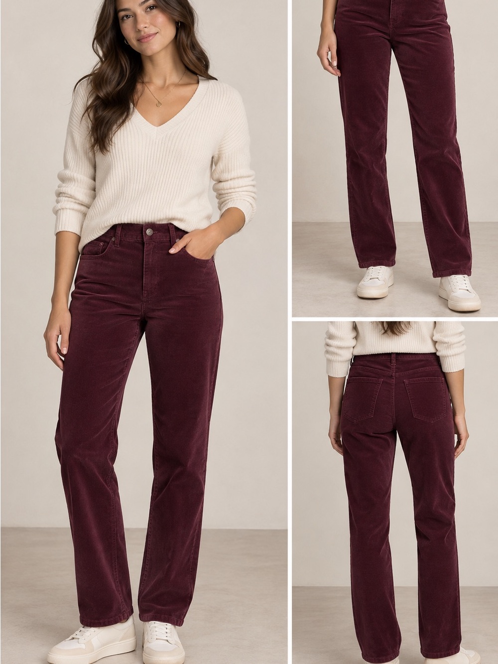 Women's High-Rise Straight Corduroy Jeans in Plum